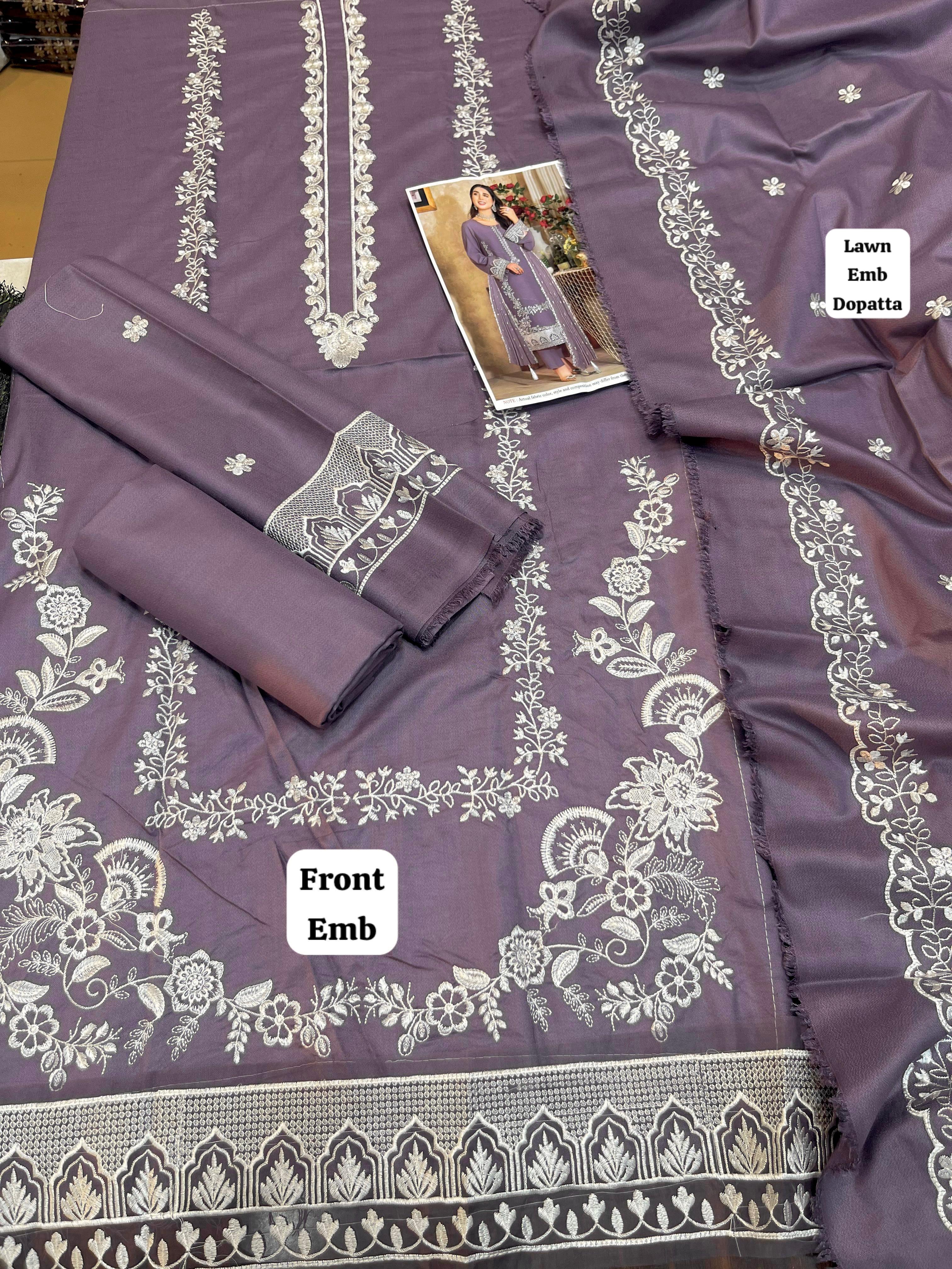 Zarqash - 3pc Embroidered Lawn with Lawn Emb Dopatta
