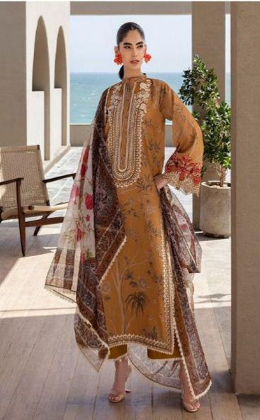 Zainab Chottani - 3pc Embroidered Lawn with Printed Pure Voil Dopatta