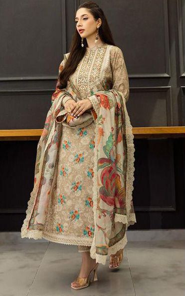 Zainab Chottani - 3pc Embroidered Lawn with Printed Pure Voil Dopatta