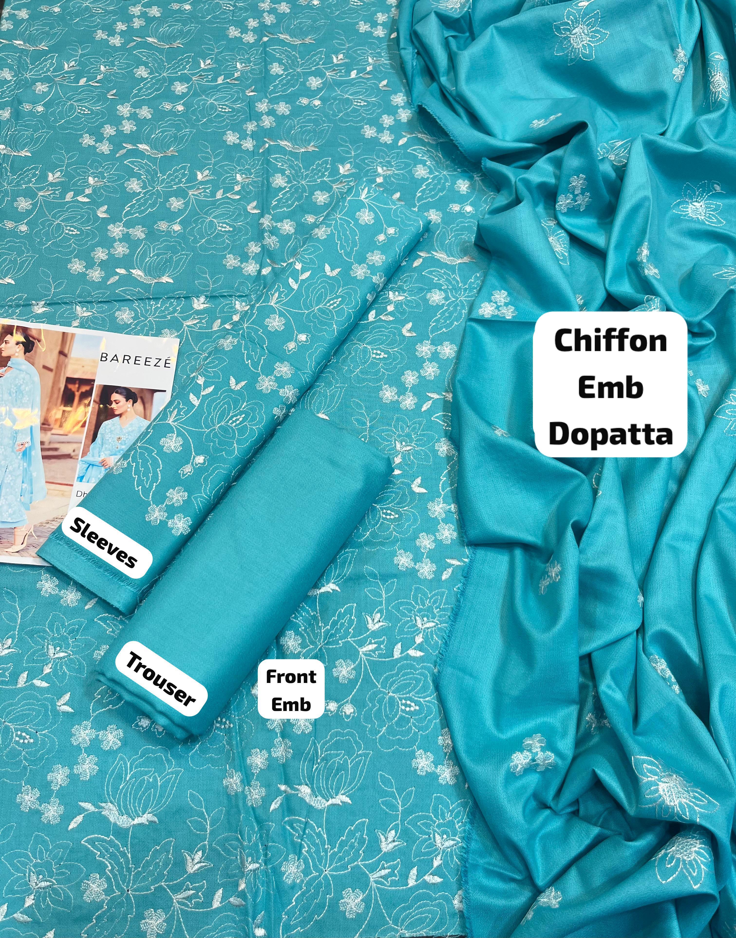 Bareeze - 3pc Embroidered Lawn with Emb Chiffon Dopatta
