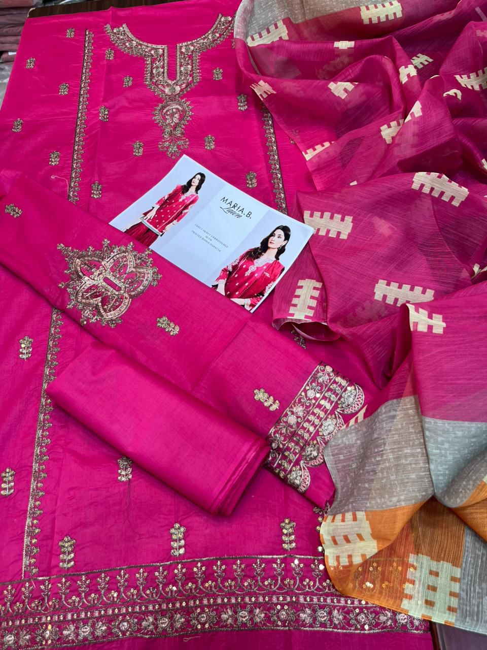 Maria B - 3pc Embroidered Lawn with Printed Diamond Dopatta