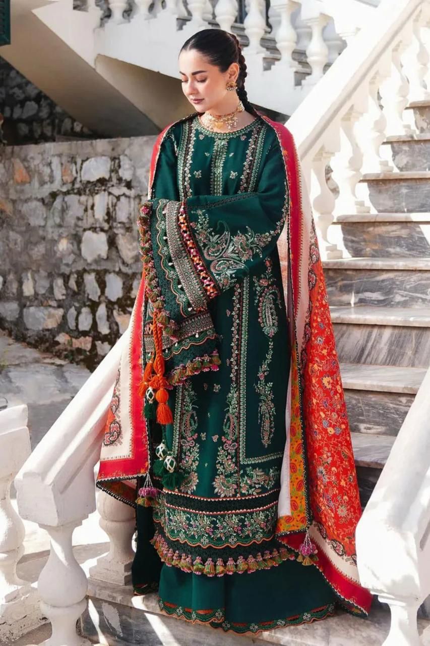 Hussain rehar - 3pc Embroidered Lawn with Digital Print Diamond Dopatta