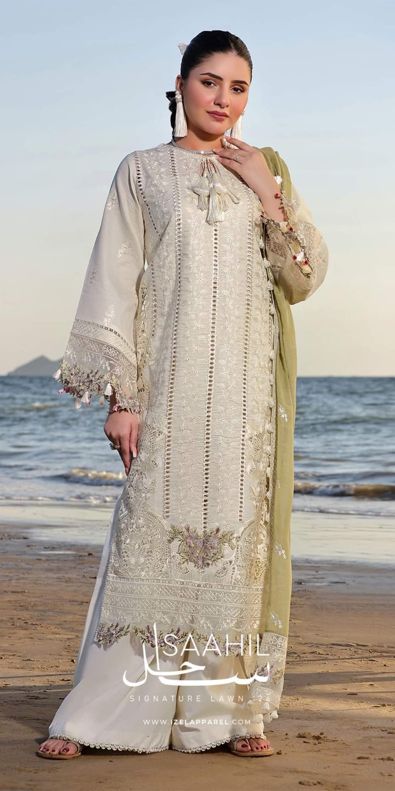 Flossie - 3pc Chikenkari Embroidered Lawn with Chiffon Emb Dopatta