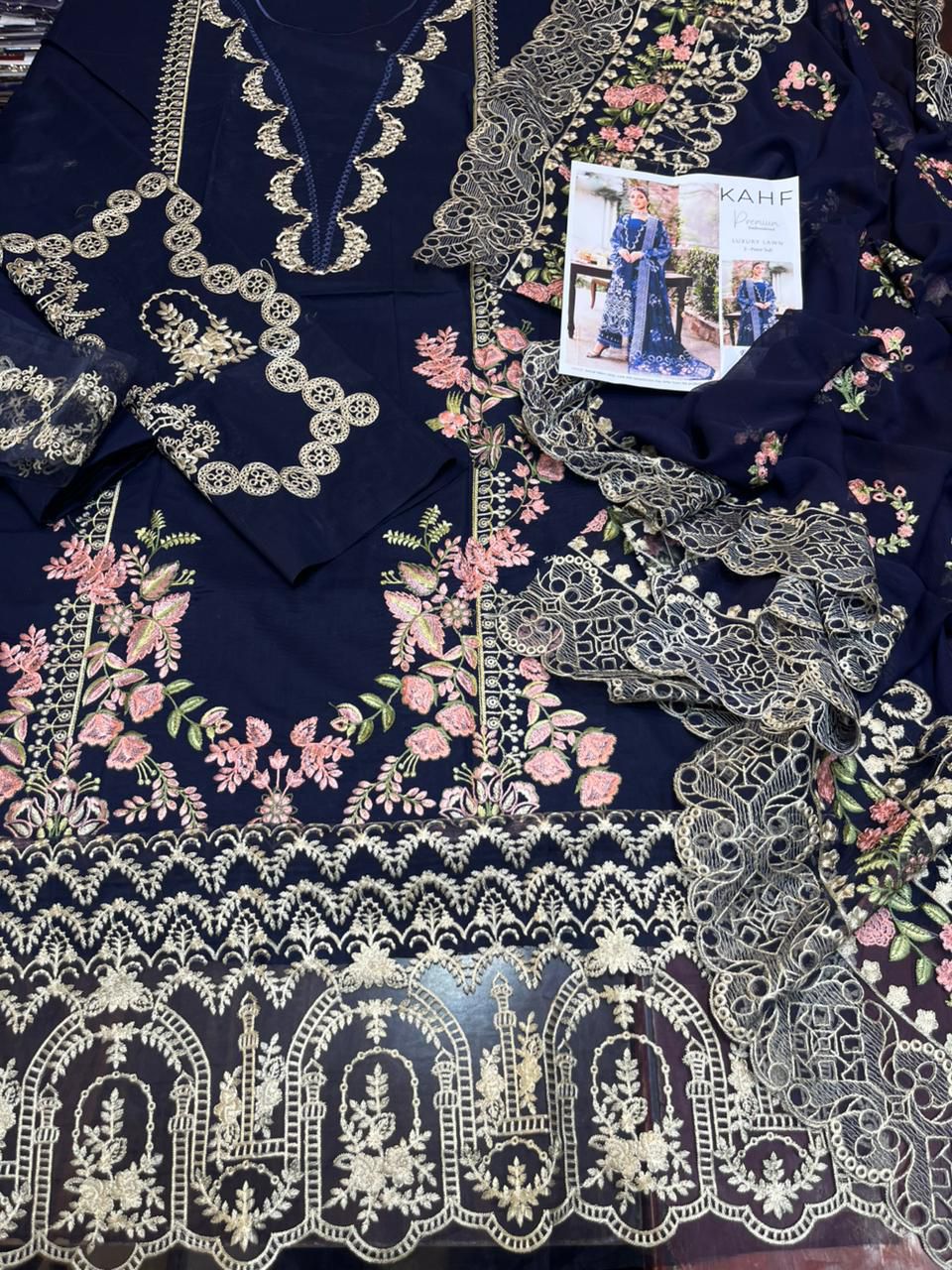 Kahaf - 3pc Embroidered Lawn with Emb Chiffon ready to wear Dopatta