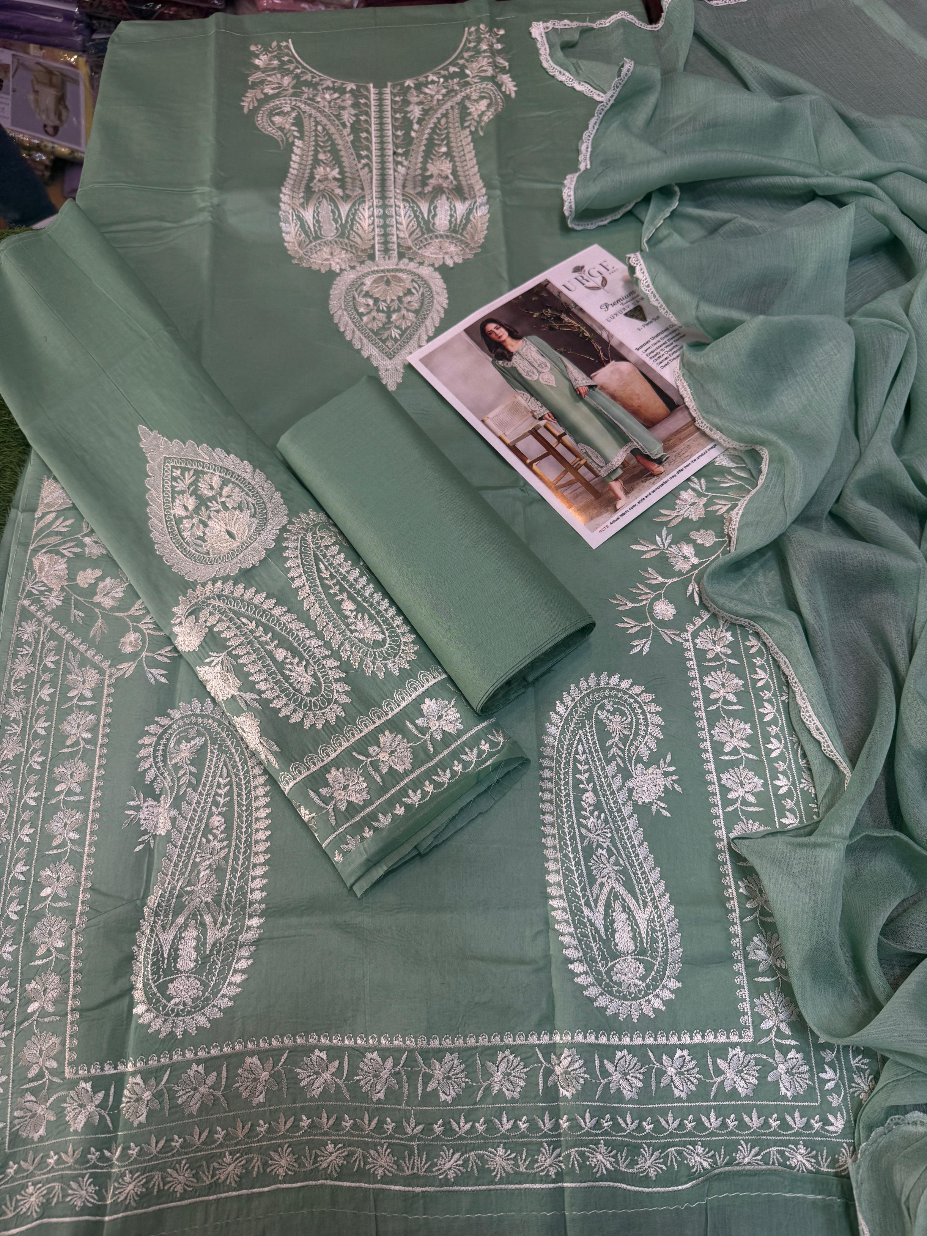 Urge- 3pc Embroidered Lawn with Emb Chiffon Dopatta