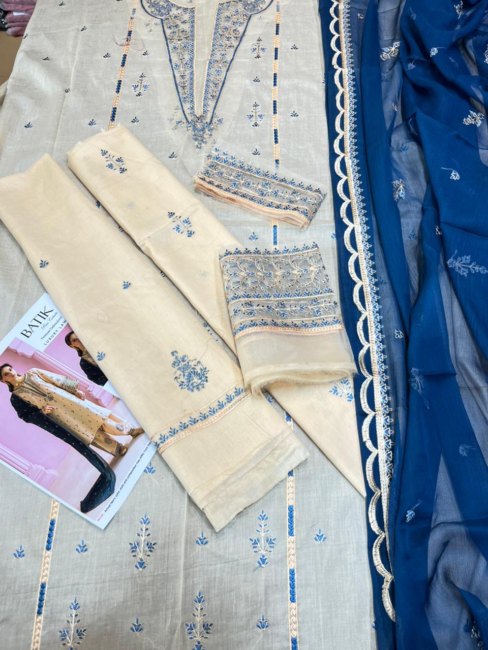 Batik- 3pc Embroidered Lawn with Emb Chiffon Dopatta