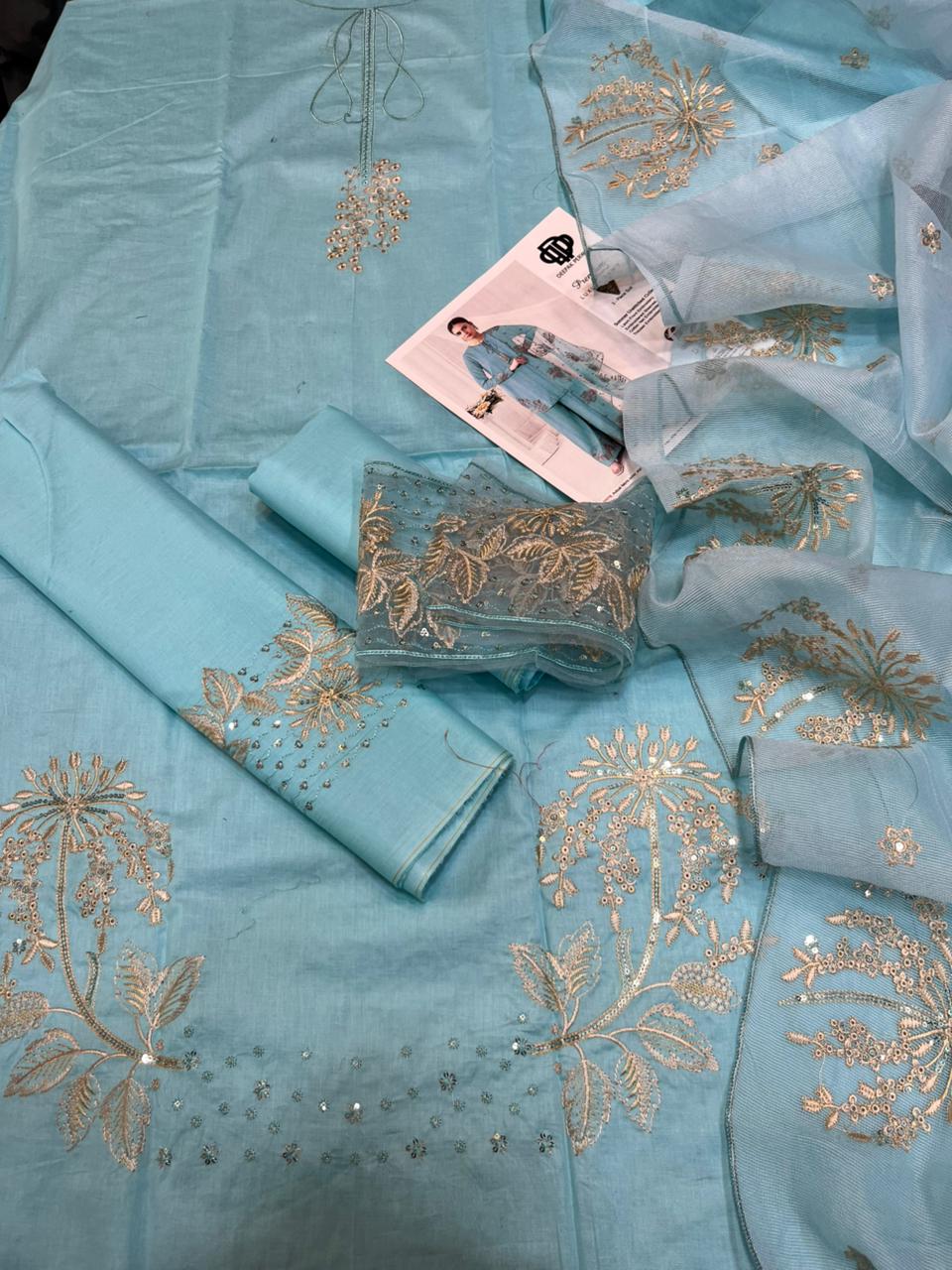 Deepak Perwana- 3pc Embroidered Lawn with Emb Khaadi Net Dopatta