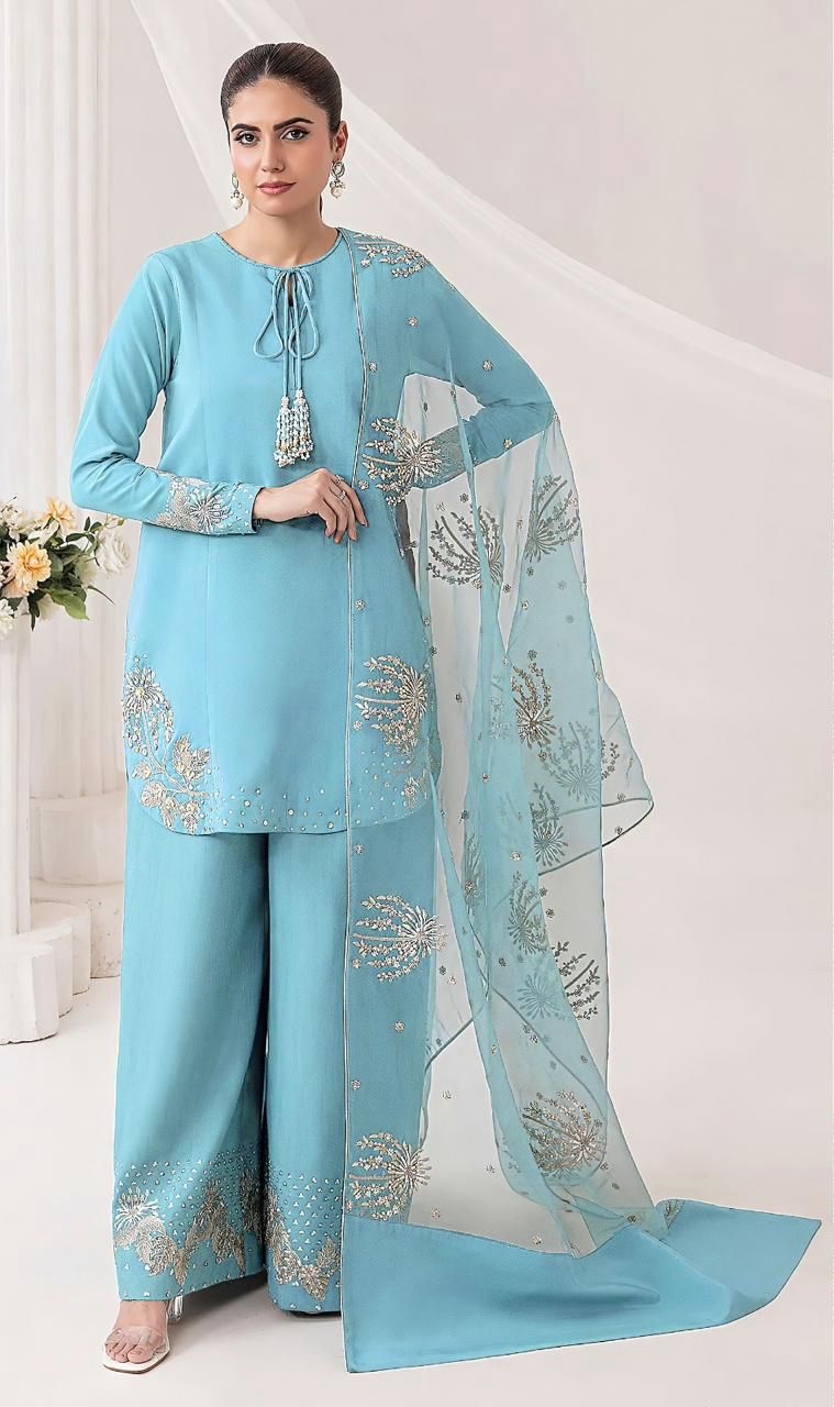 Deepak Perwana- 3pc Embroidered Lawn with Emb Khaadi Net Dopatta