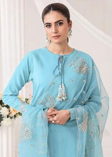 Deepak Perwana- 3pc Embroidered Lawn with Emb Khaadi Net Dopatta