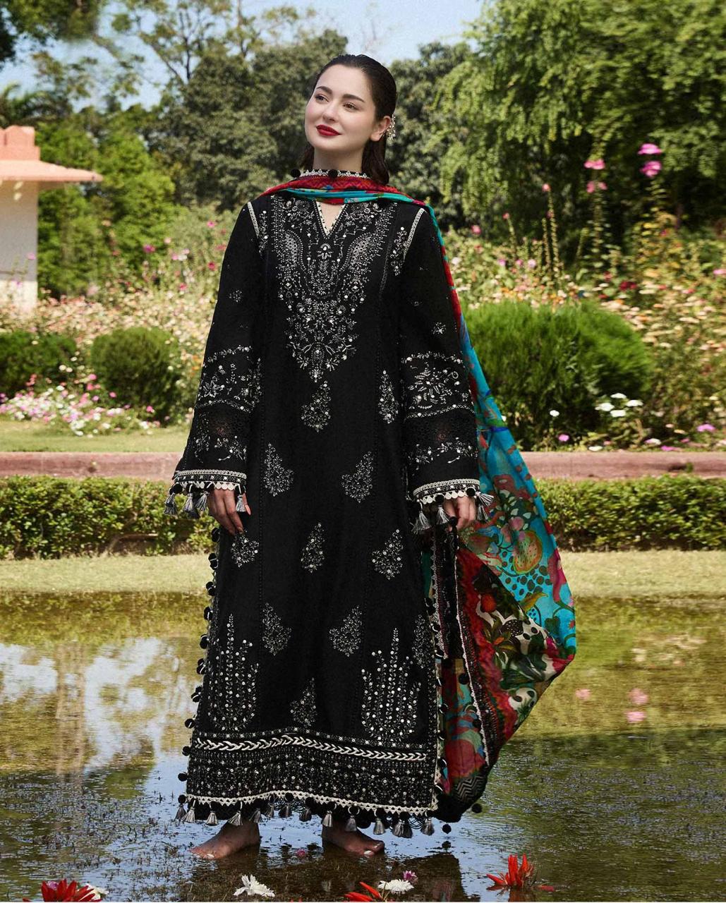 Asim jofa- 3pc Embroidered Lawn with Digital Print Diamond Dopatta