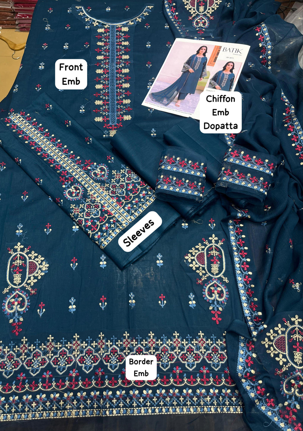 Batik - 3pc Embroidered Lawn with Emb Chiffon Dopatta