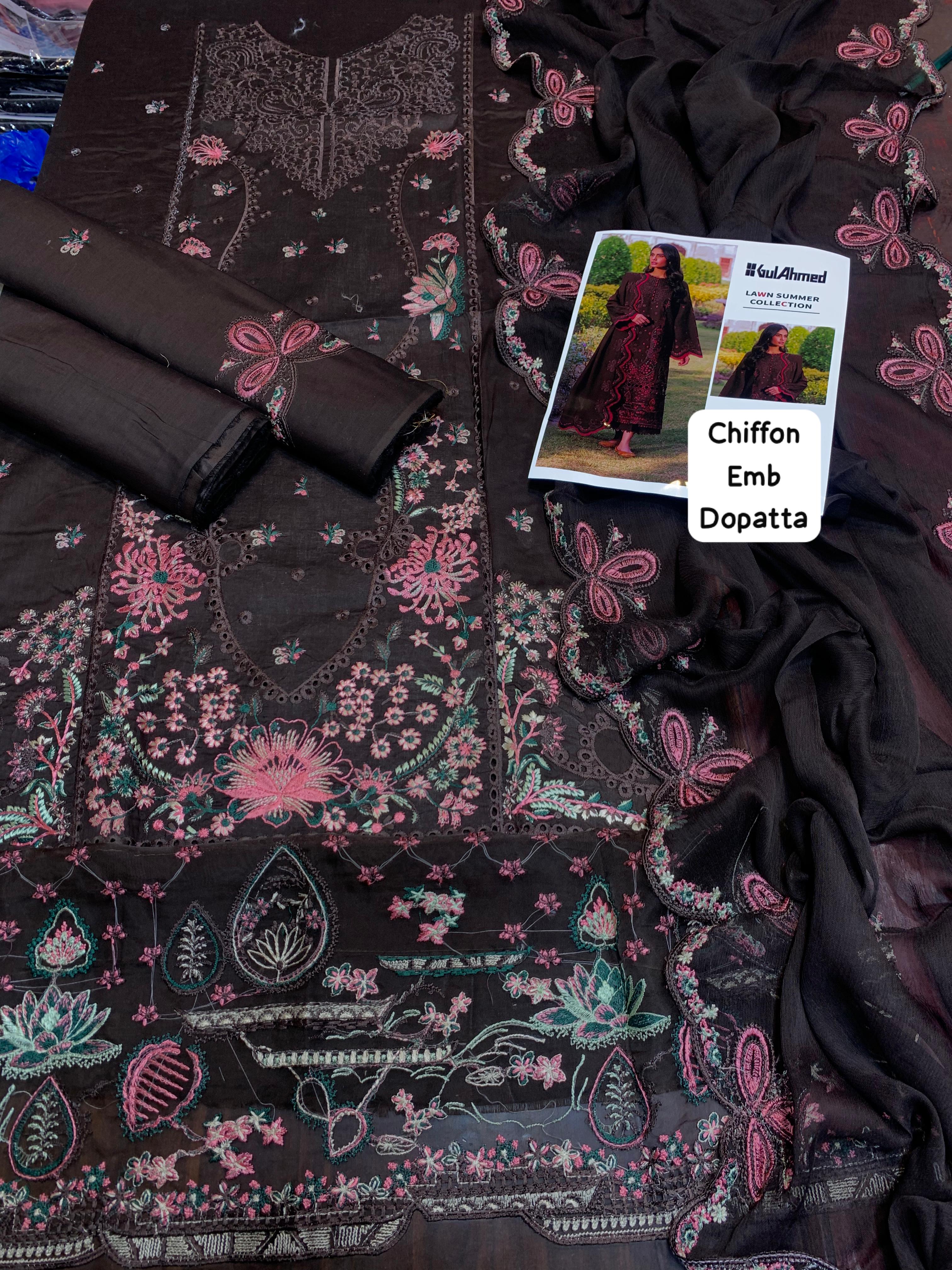 Gull Ahmed - 3pc Embroidered Lawn with Emb Chiffon Dopatta