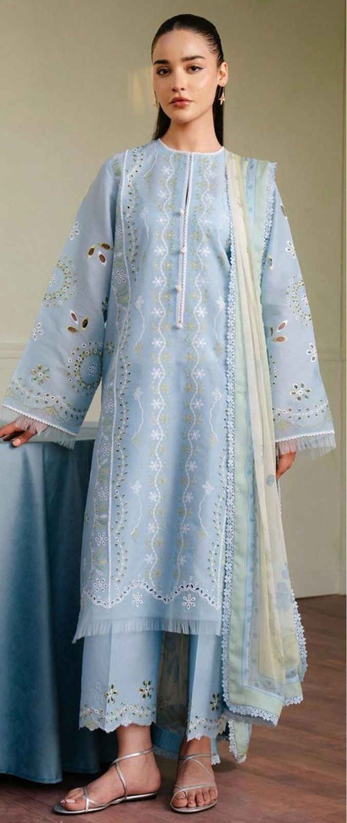 Zarashah - 3pc Embroidered Lawn with Digital Print Diamond Dopatta