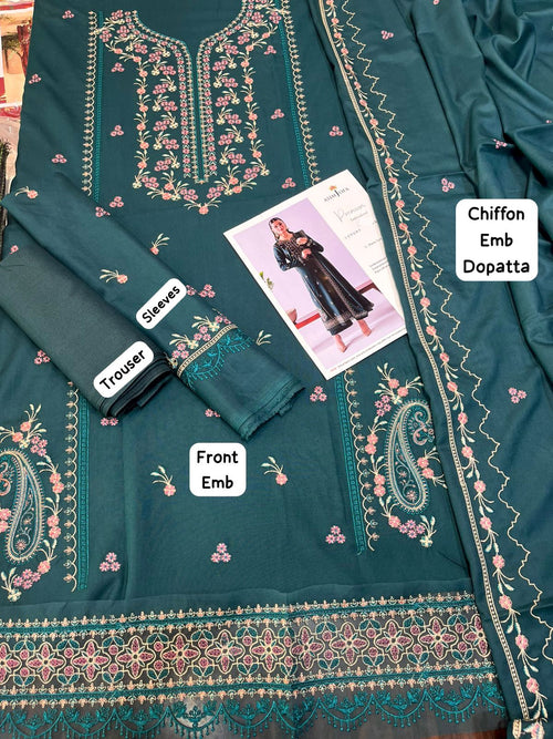 Asim jofa - 3pc Embroidered Lawn with Emb Chiffon Dopatta
