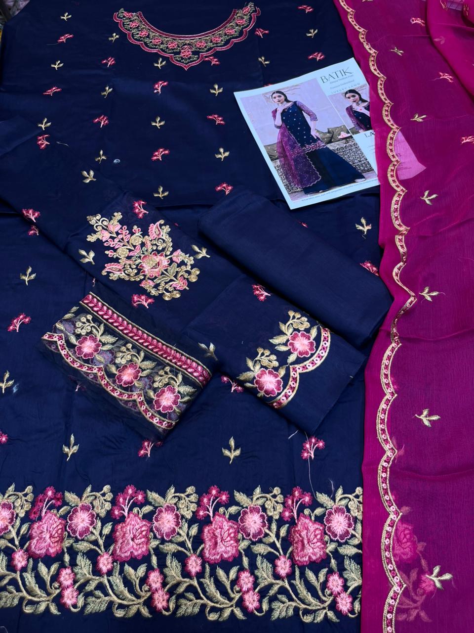 Batik - 3pc Embroidered Lawn with Emb Chiffon Dopatta