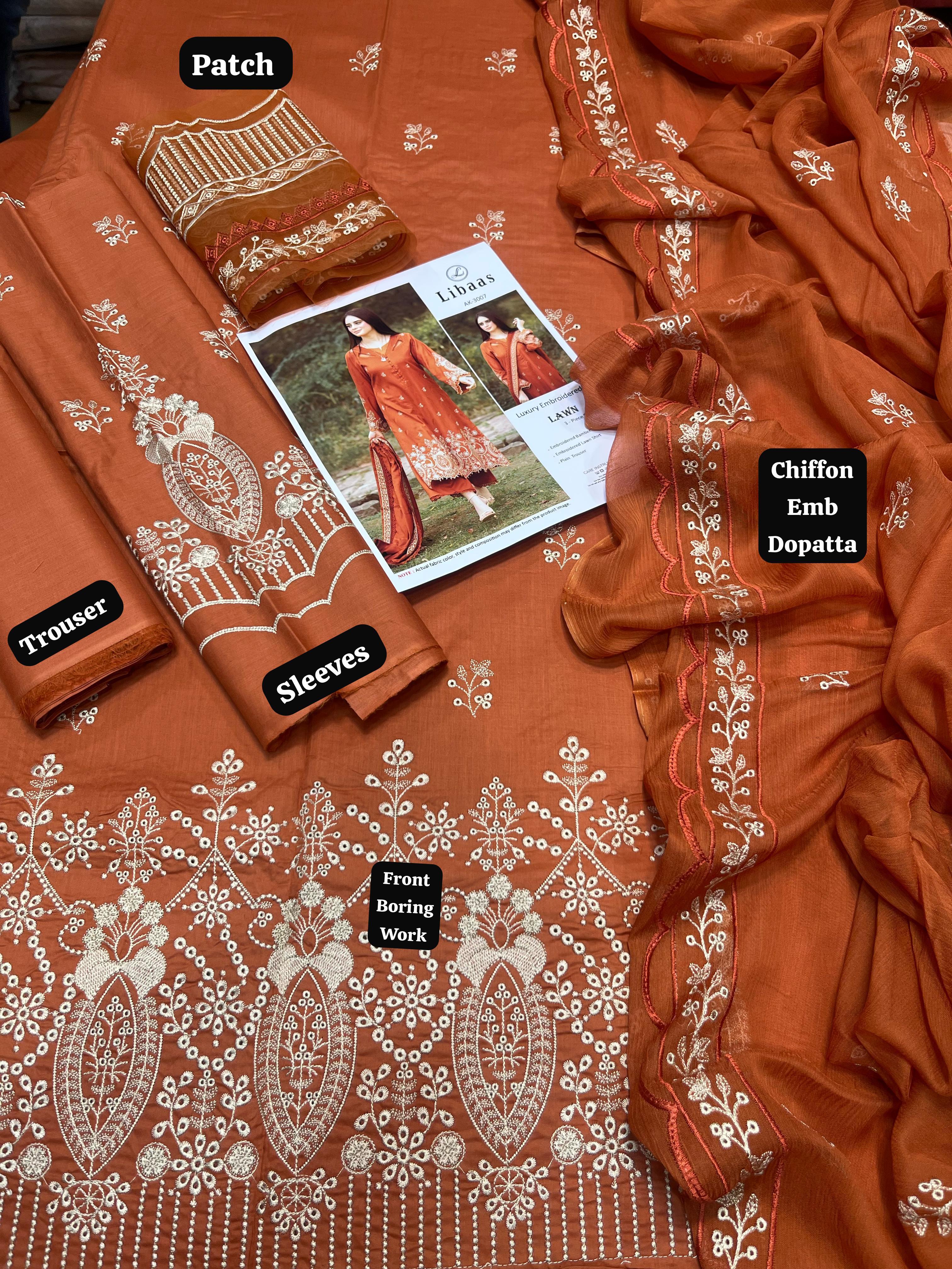 Libas - 3pc Embroidered Lawn with Emb Chiffon Dopatta