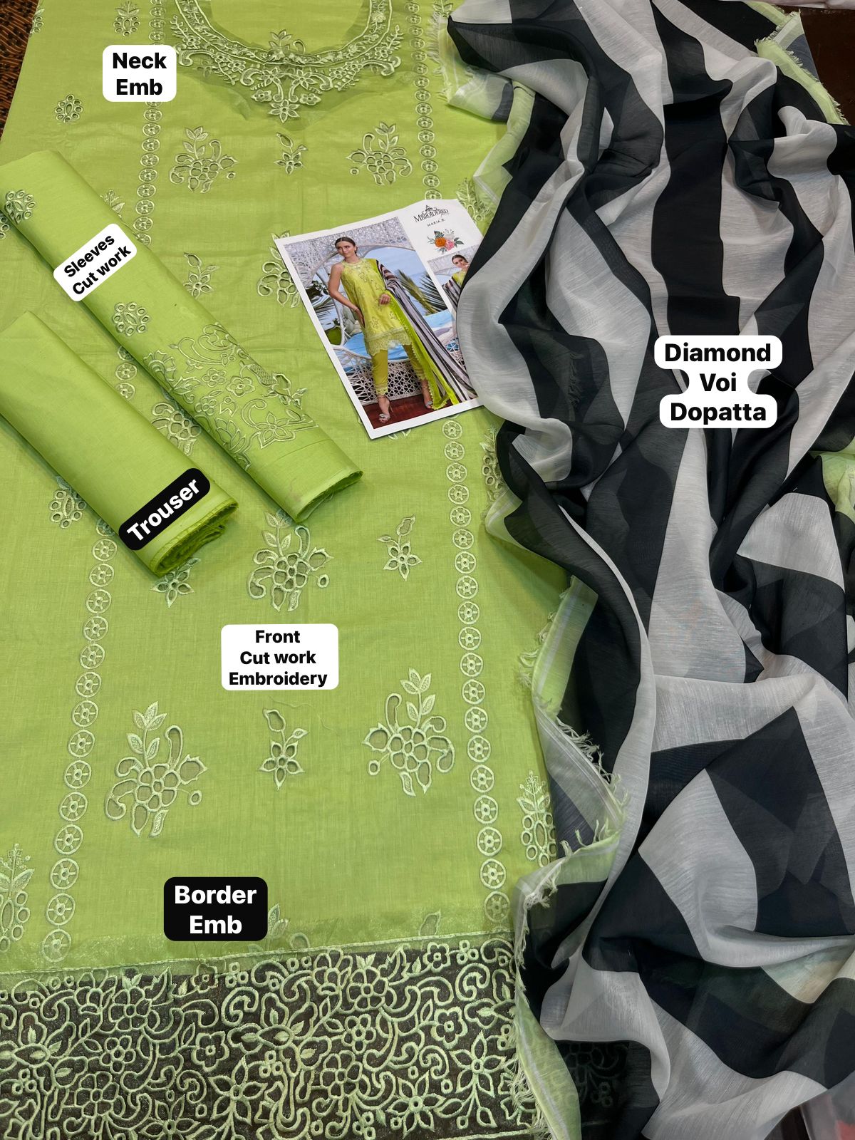 Maria B - 3pc Chikenkari Embroidered Lawn with Digital Printed Diamond Dopatta