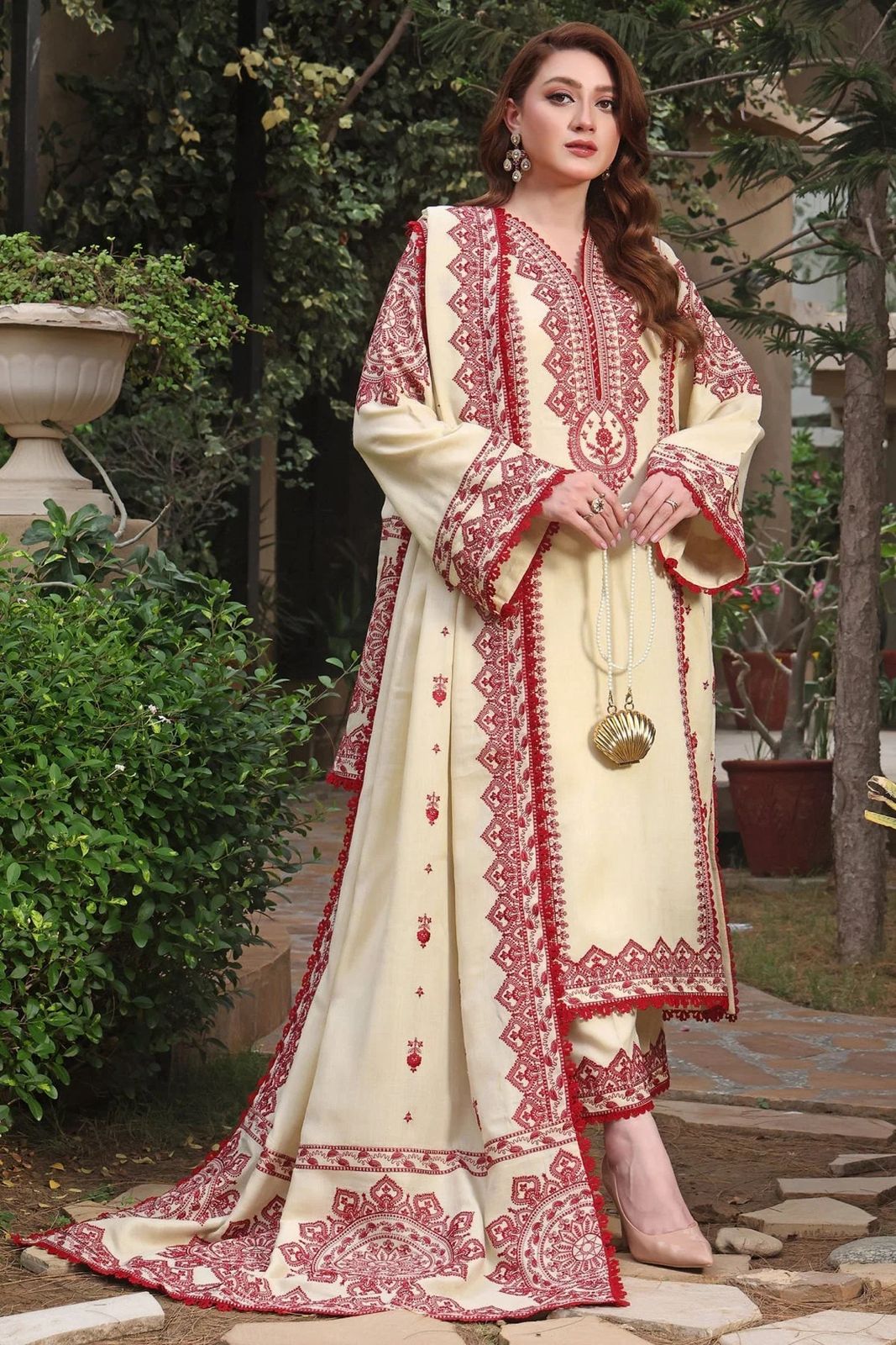 Aneela's - 3pc Embroidered Lawn with Emb Chiffon ready to wear Dopatta