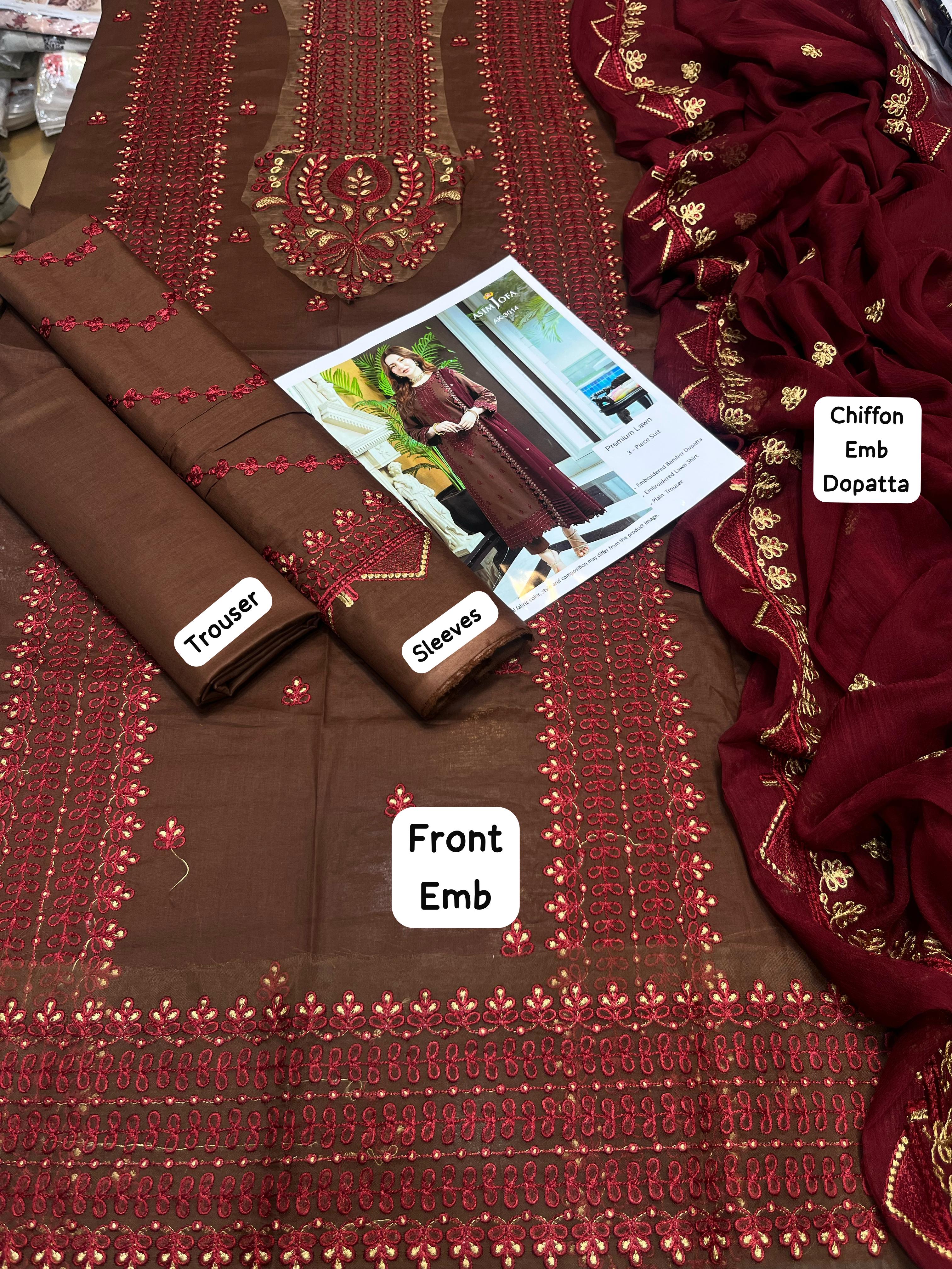 Asim Jofa - 3pc Embroidered Lawn with Emb Chiffon Dopatta