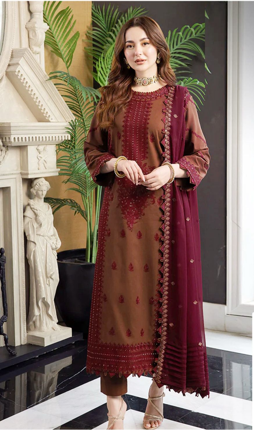 Asim Jofa - 3pc Embroidered Lawn with Emb Chiffon Dopatta
