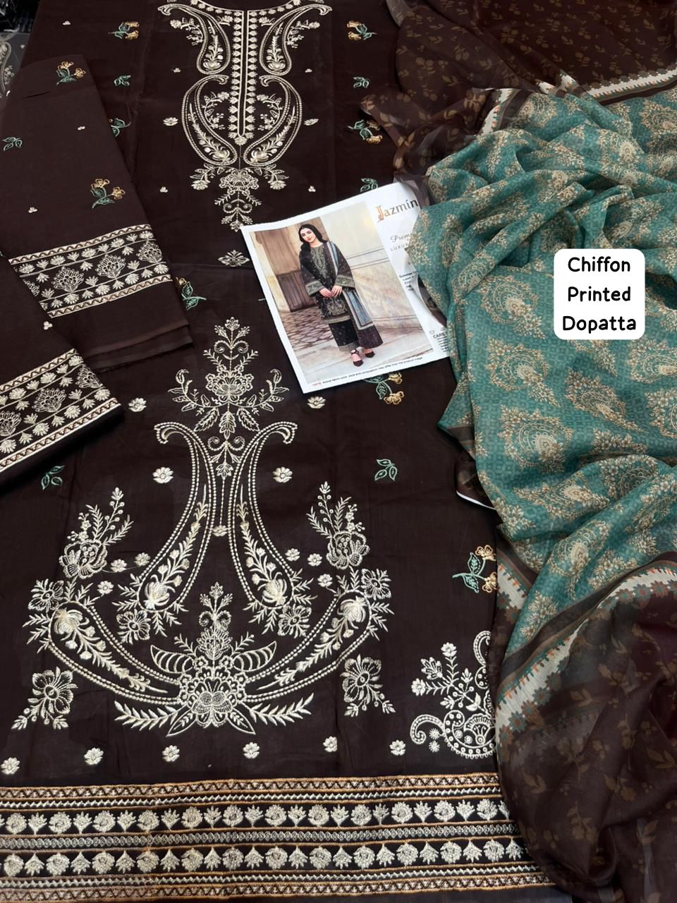 Jazmin - 3pc Embroidered Lawn with Digital Print Diamond Dopatta