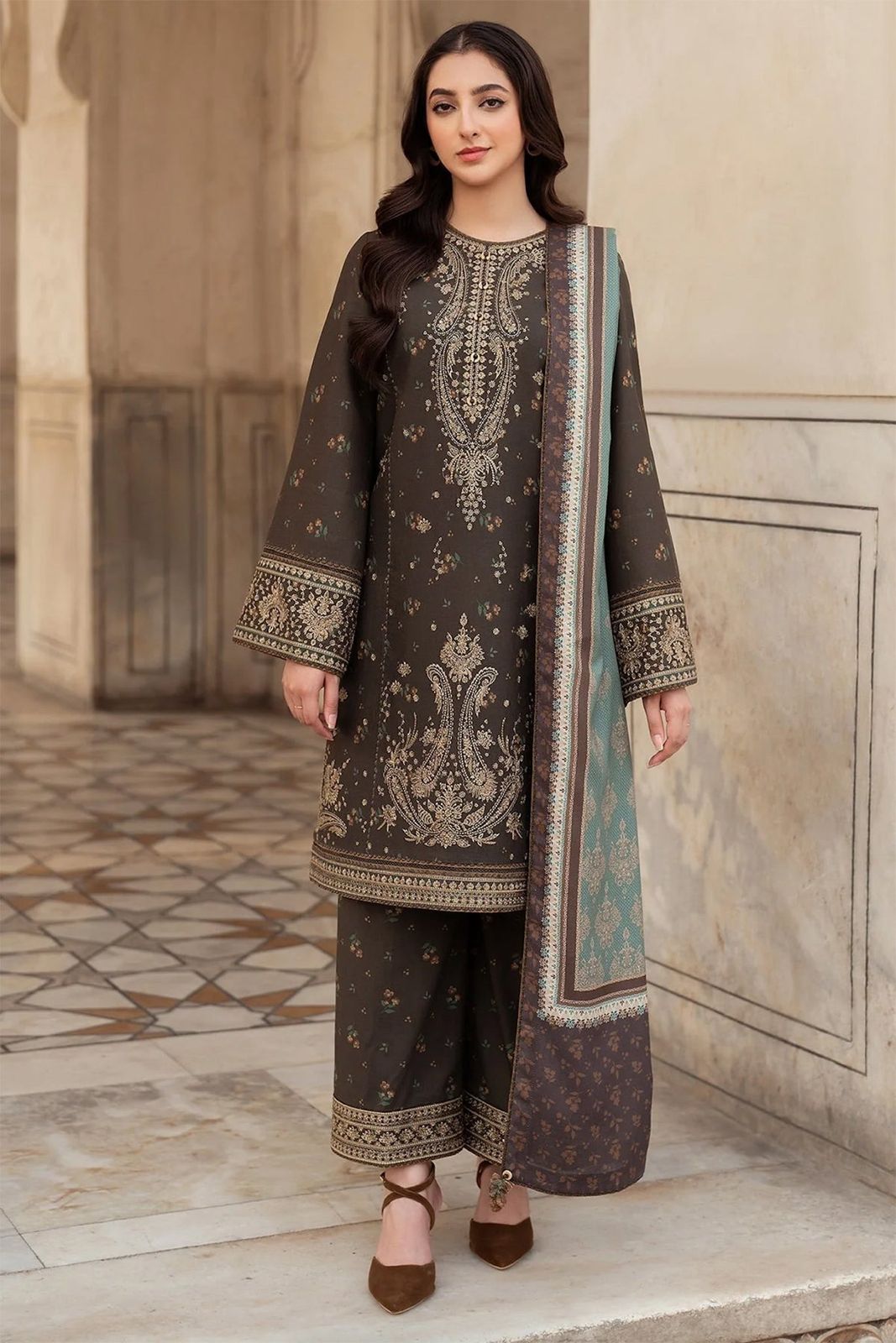 Jazmin - 3pc Embroidered Lawn with Digital Print Diamond Dopatta