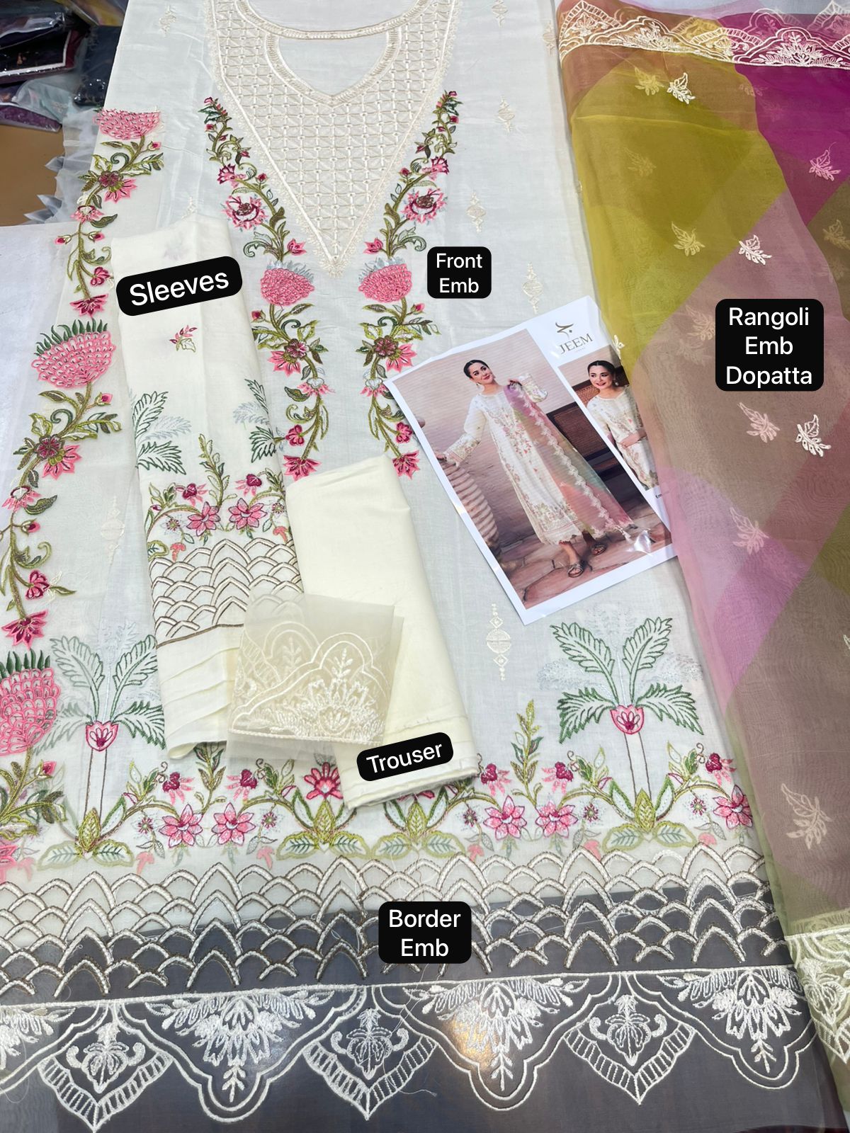 Jeem - 3pc Embroidered Lawn with Emb Dimaond Dopatta