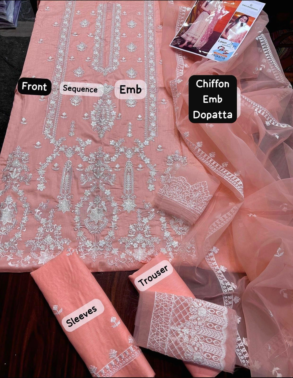 Zarashahjahan - 3pc Embroidered Lawn with Emb Chiffon Dopatta