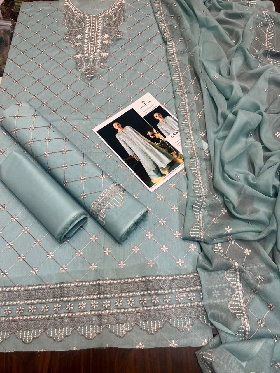 Asim jofa - 3pc Embroidered Lawn with Emb Chiffon Dopatta
