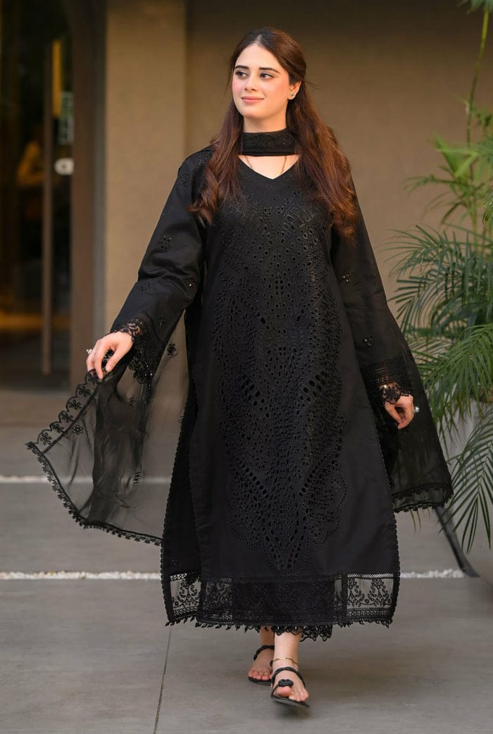 Zullbery - 3pc Chikenkari Embroidered Lawn with Emb Chiffon Dopatta