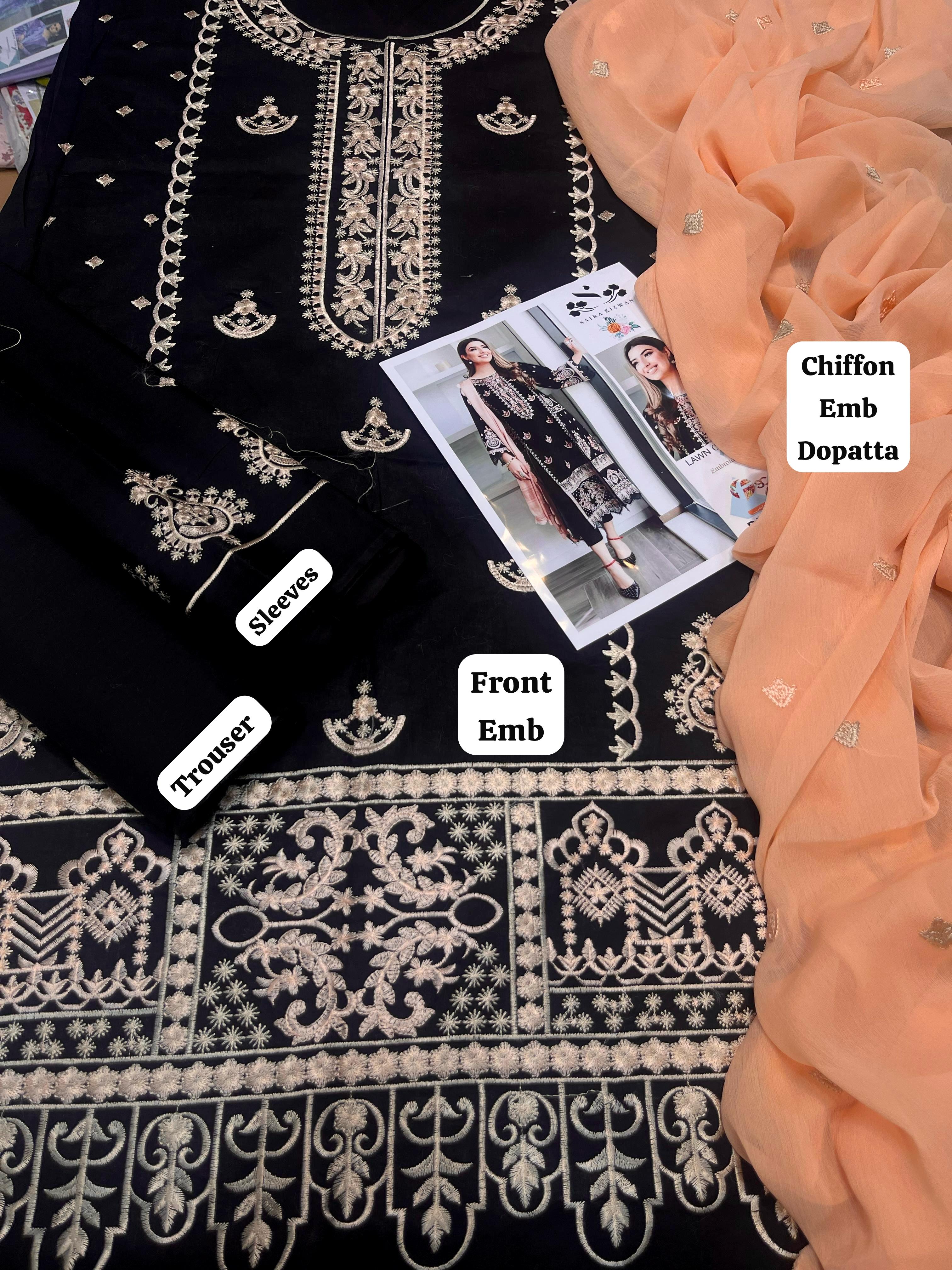 Saira Rizwan - 3pc Embroidered Lawn with Emb Heavy Chiffon Dopatta