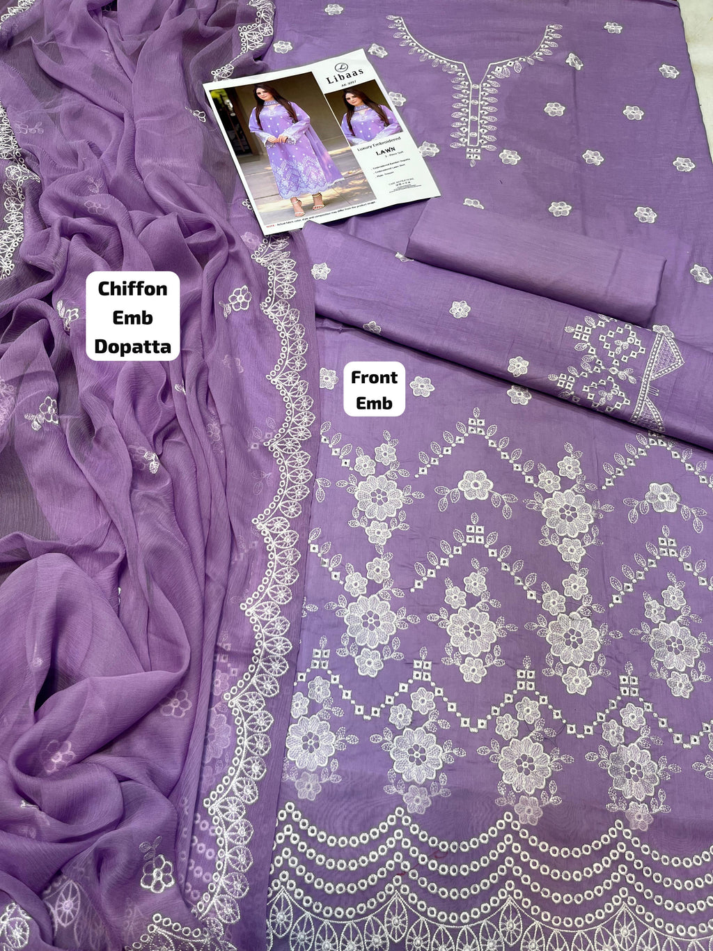 Libas - 3pc Embroidered Lawn with Emb Chiffon Dopatta