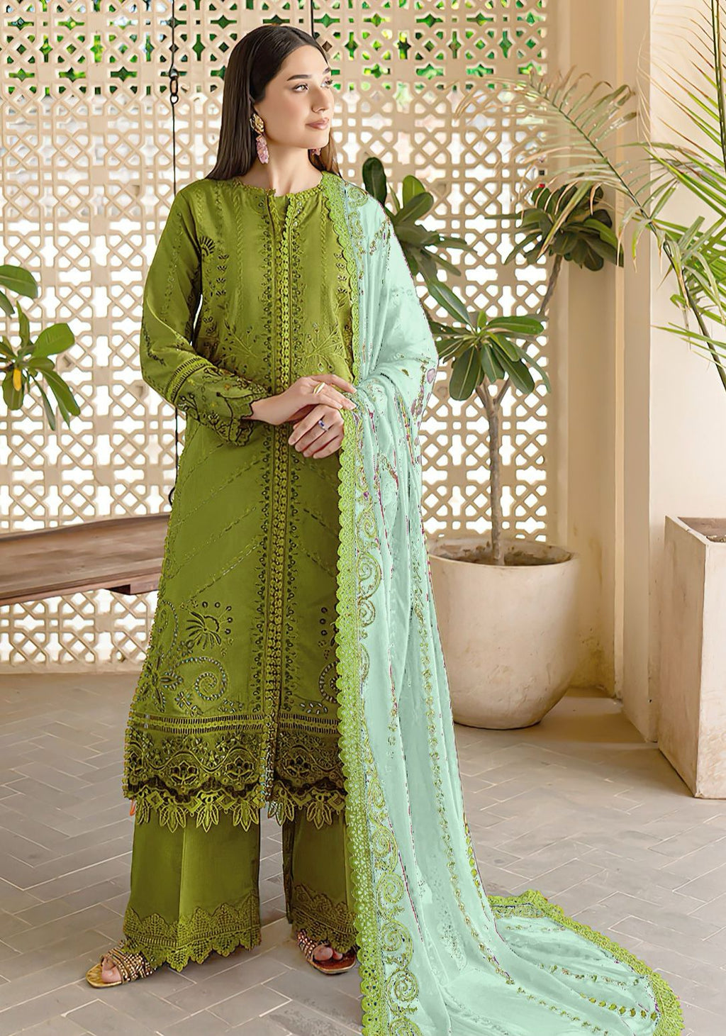 Marjan - 3pc Embroidered Lawn with Ready to wear Emb Chiffon Dopatta