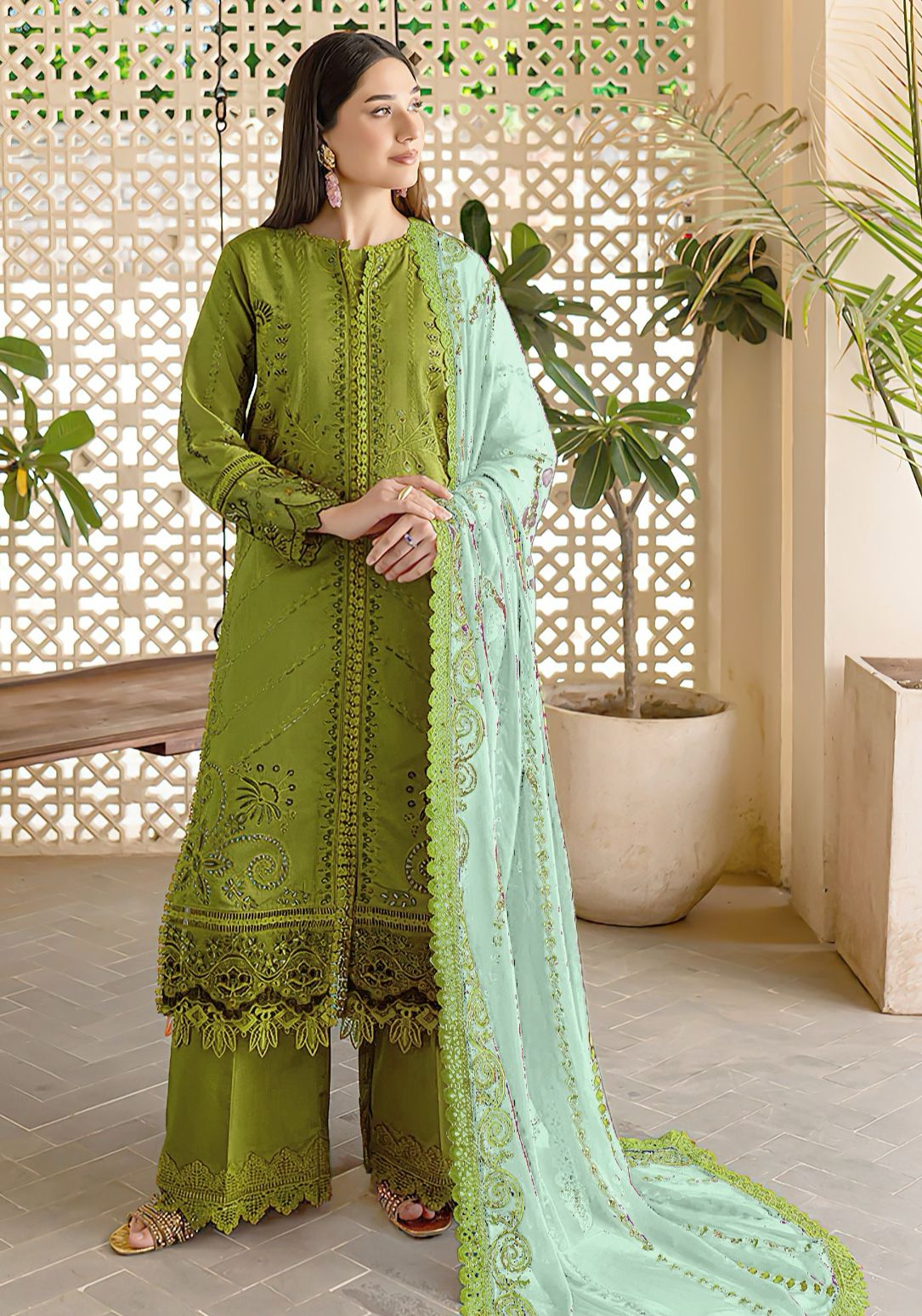 Marjan - 3pc Embroidered Lawn with Ready to wear Emb Chiffon Dopatta
