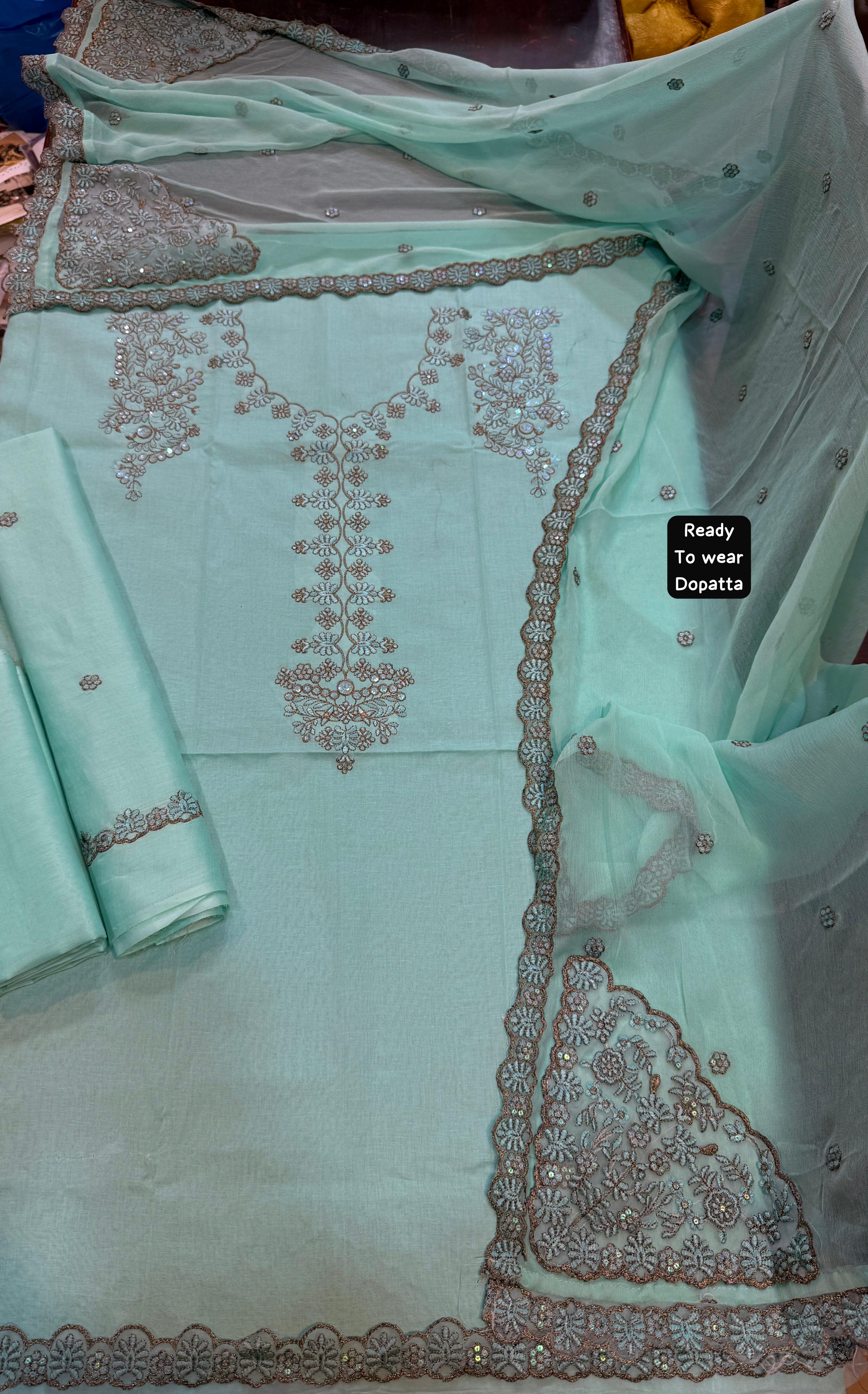 Iznik - 3pc Embroidered Lawn with Ready to wear Emb Chiffon Dopatta