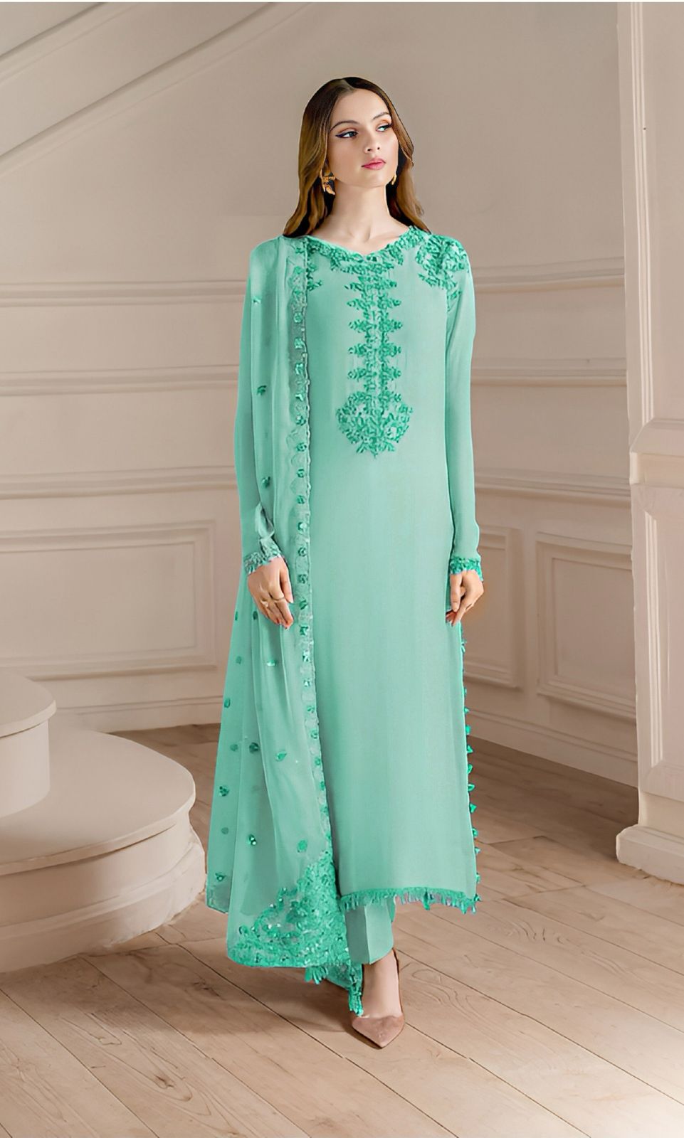 Iznik - 3pc Embroidered Lawn with Ready to wear Emb Chiffon Dopatta