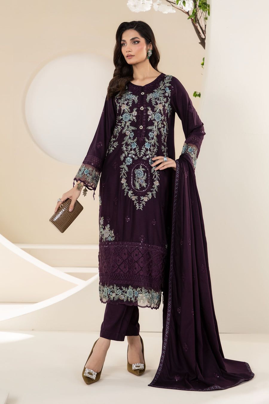 Maria B - 3pc Embroidered Lawn with Emb Chiffon Dopatta