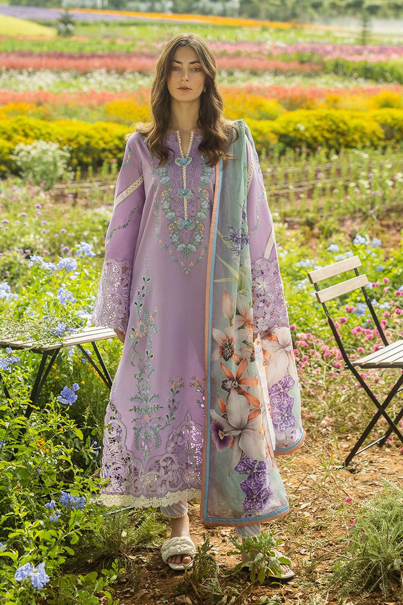 Mushq - 3pc Chikenkari Embroidered Lawn with Printed Diamond Dopatta
