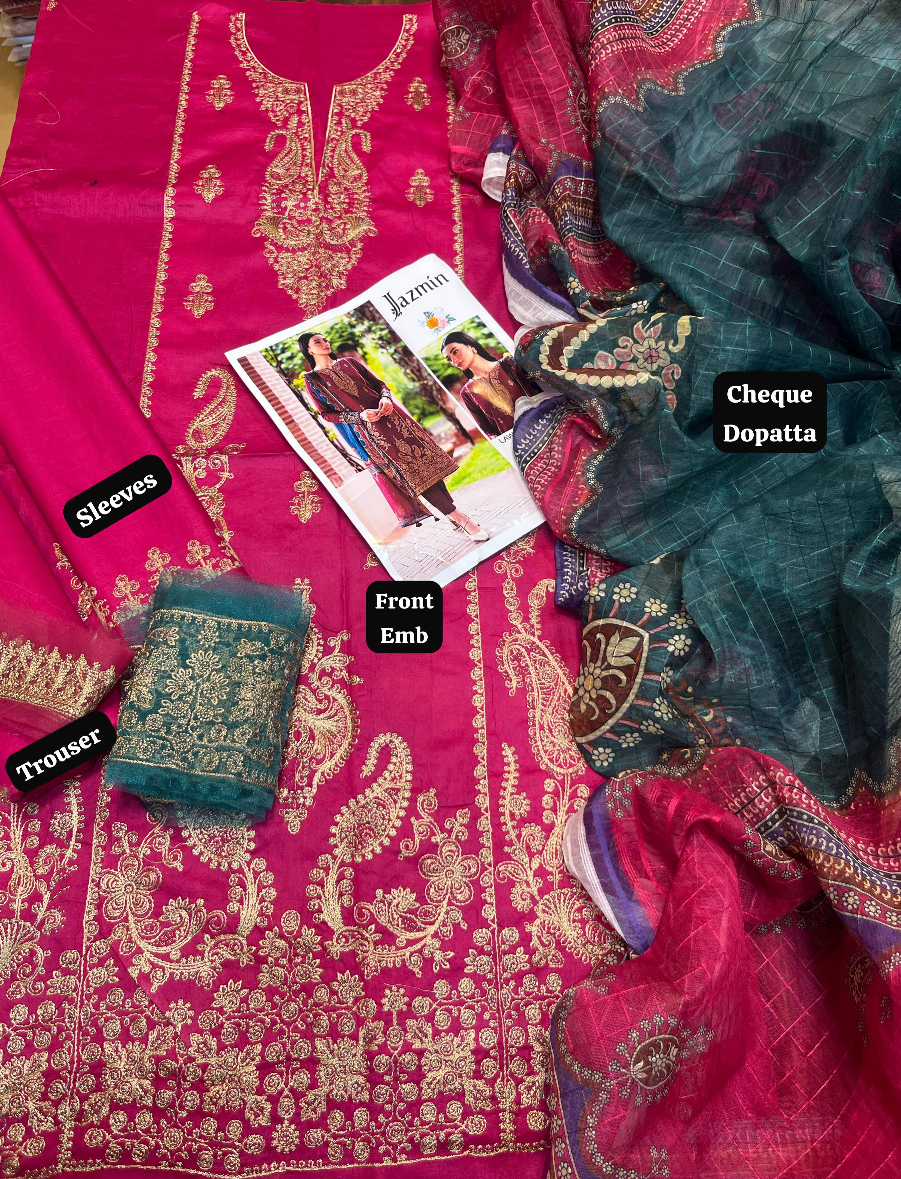 Jazmin- 3pc Embroidered Lawn with Digital Print Diamond Dopatta