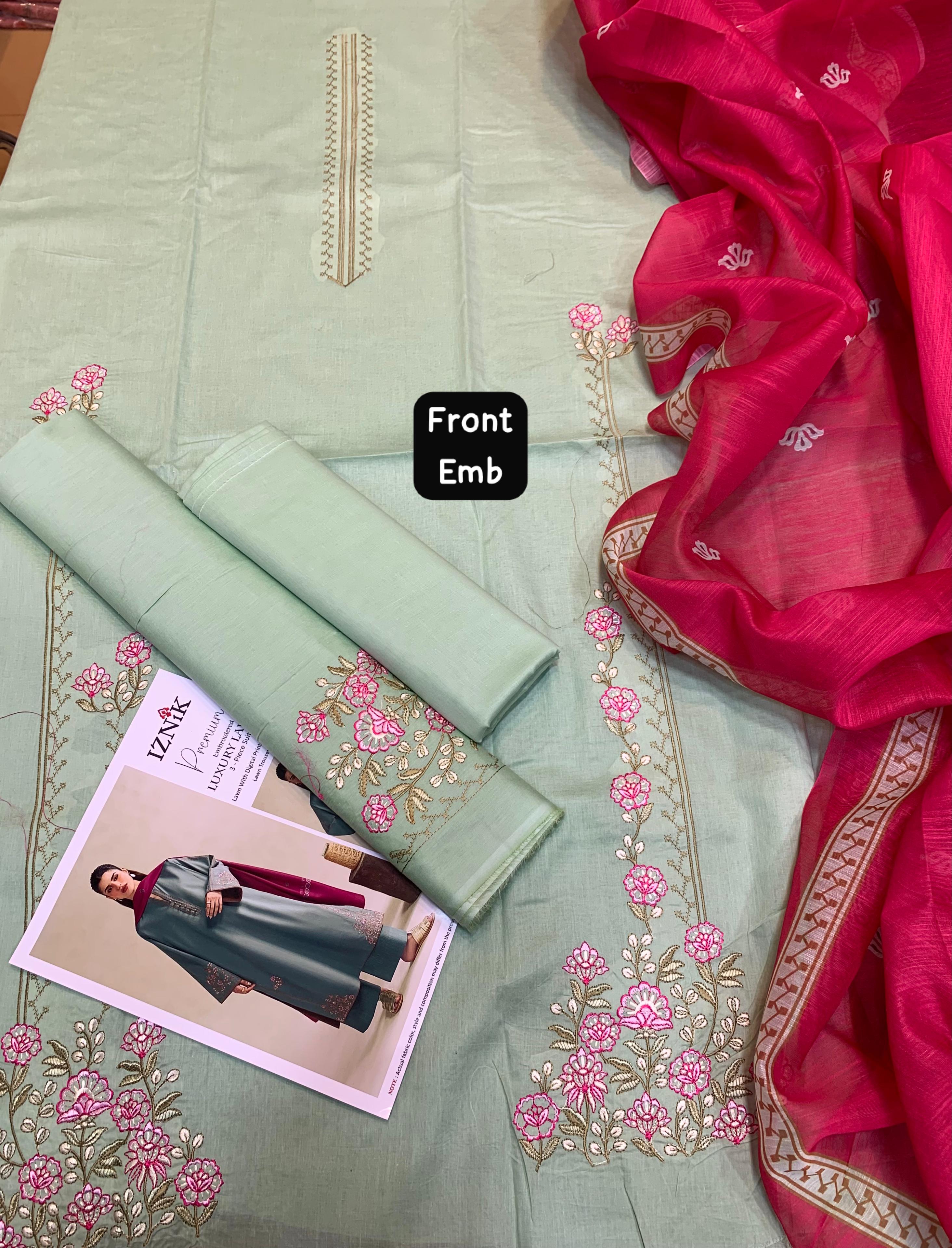 Iznik - 3pc Embroidered Lawn with Printed Diamond Dopatta