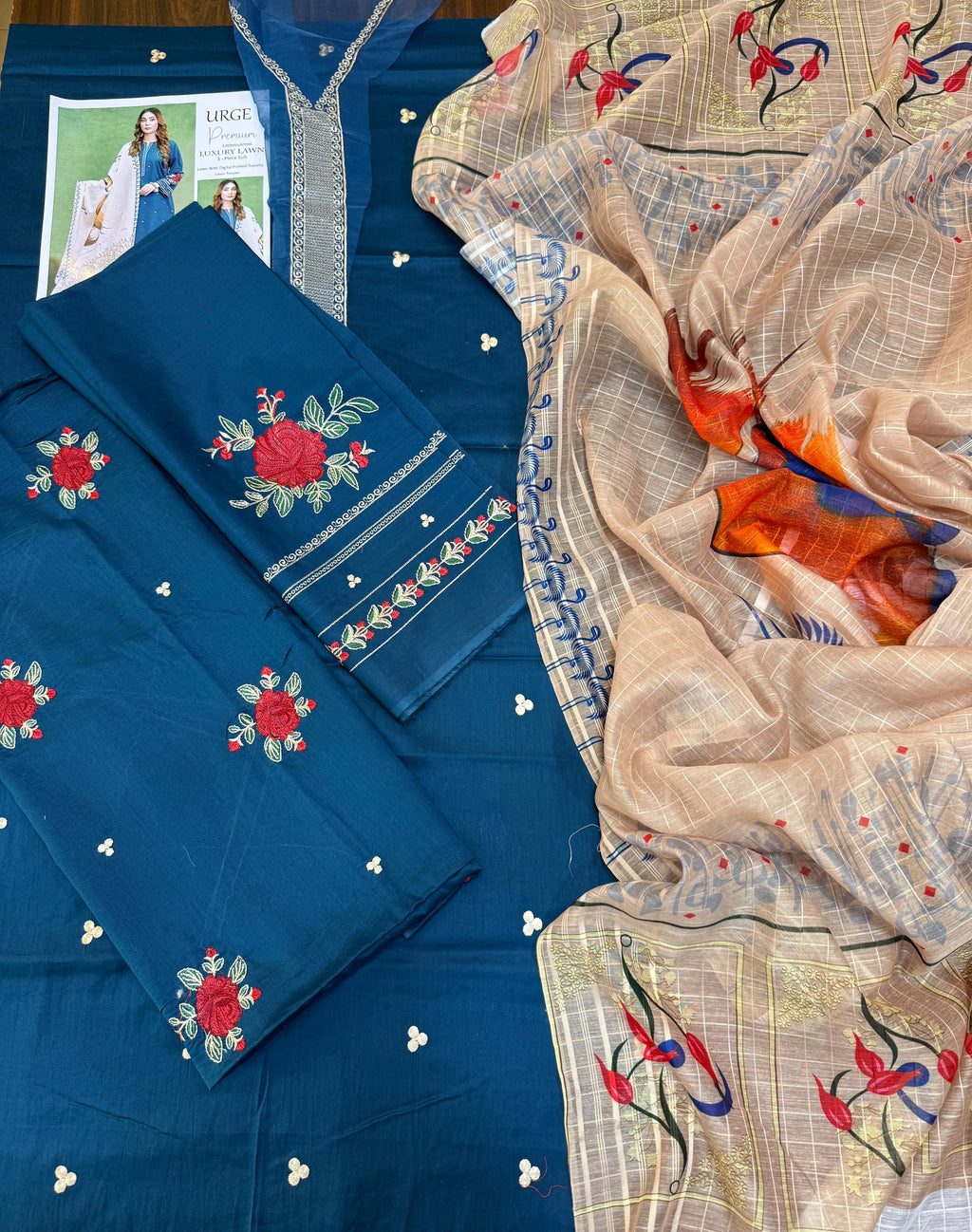 Urge - 3pc Embroidered Lawn with Printed Diamond Dopatta