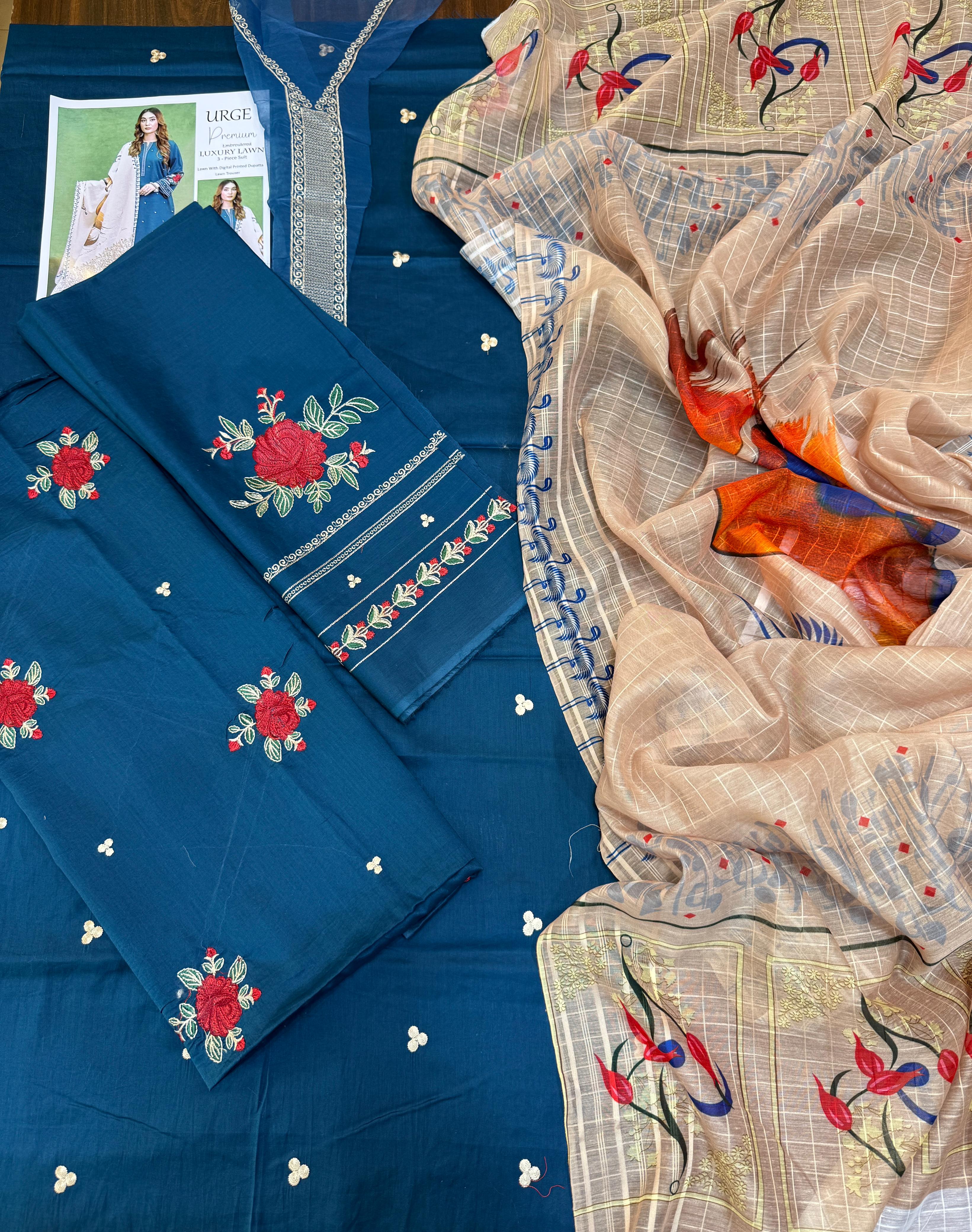 Urge - 3pc Embroidered Lawn with Printed Diamond Dopatta