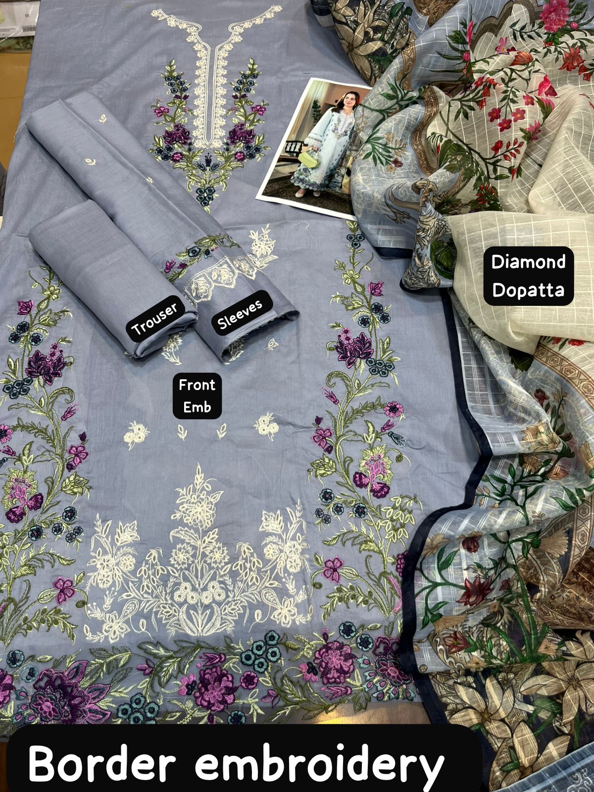 Jade - 3pc Embroidered Lawn with Printed Soft Chiffon Dopatta