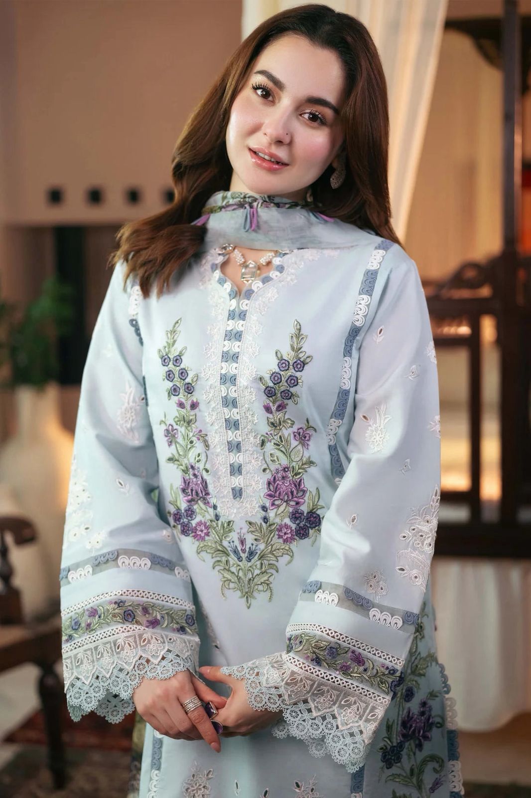 Jade - 3pc Embroidered Lawn with Printed Soft Chiffon Dopatta