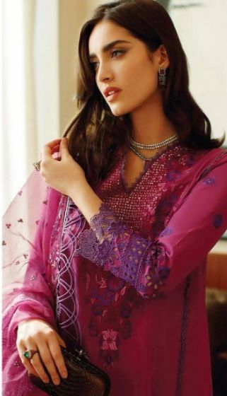 Mushq - 3pc Chikenkari Embroidered Lawn with Emb Organza Dopatta