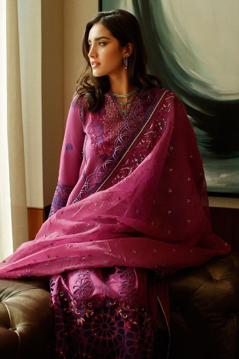 Mushq - 3pc Chikenkari Embroidered Lawn with Emb Organza Dopatta