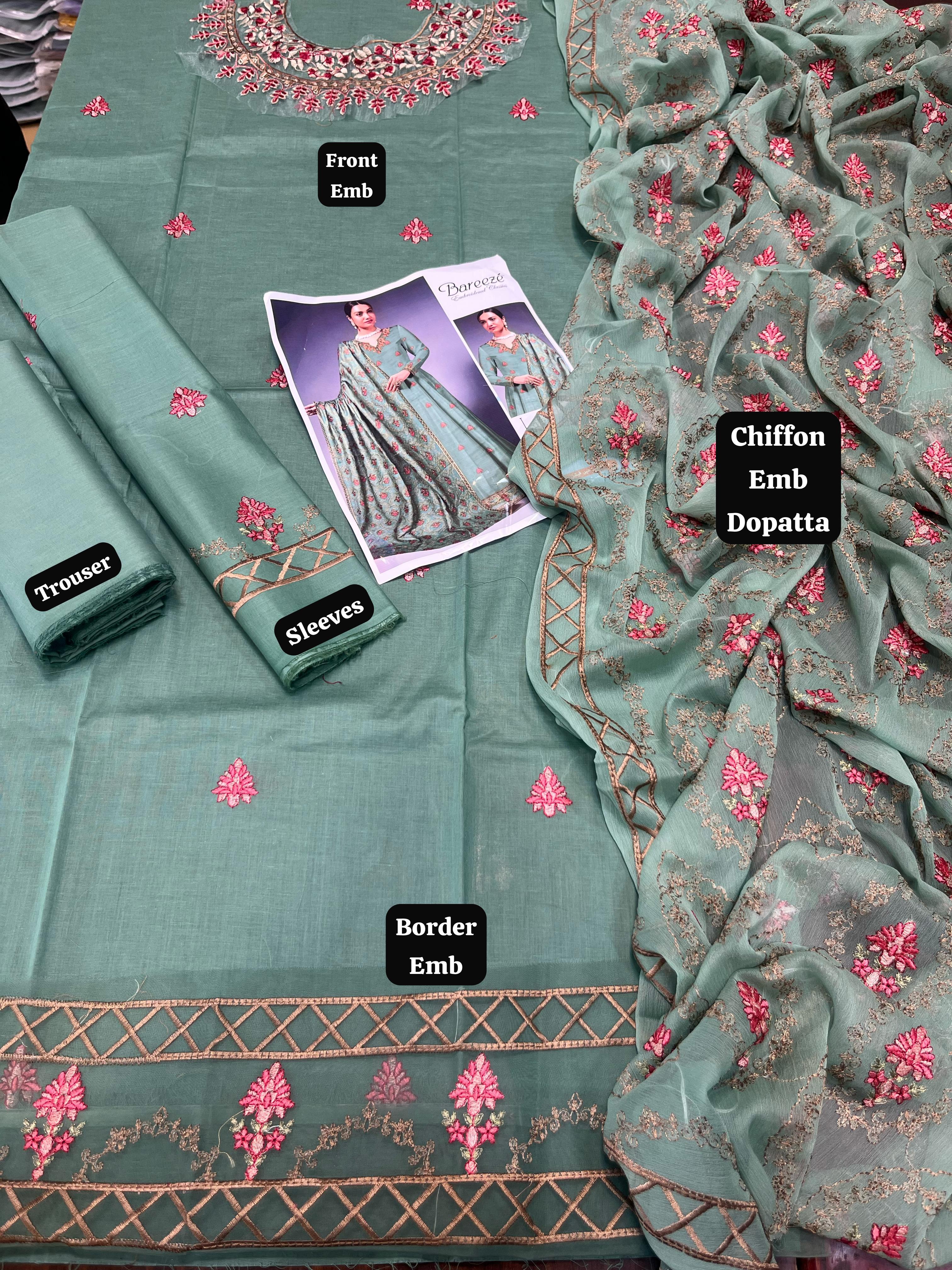 Bareeze - 3pc Embroidered Lawn with Emb Chiffon Dopatta