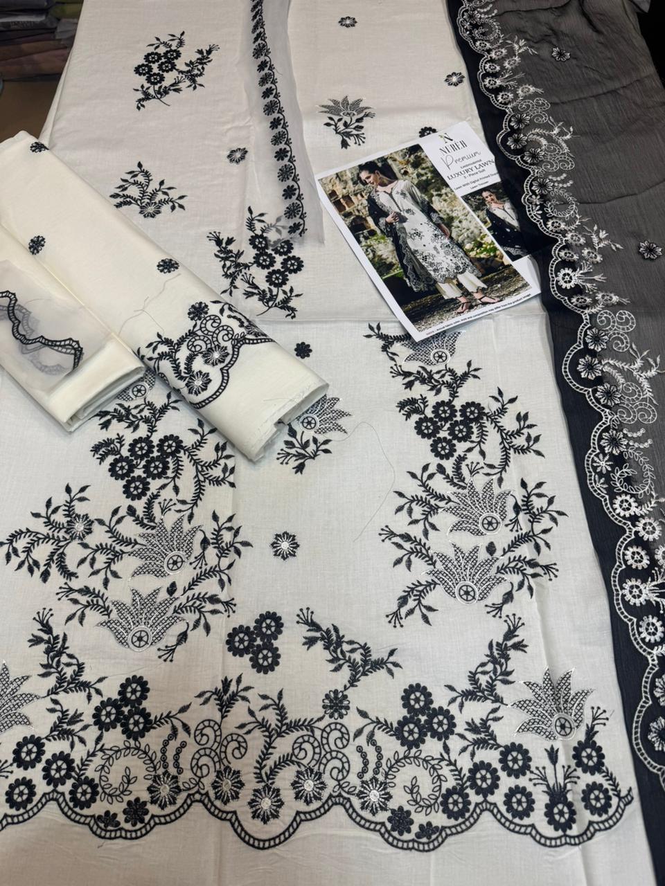 Nureh - 3pc Embroidered Lawn with Emb Chiffon Dopatta