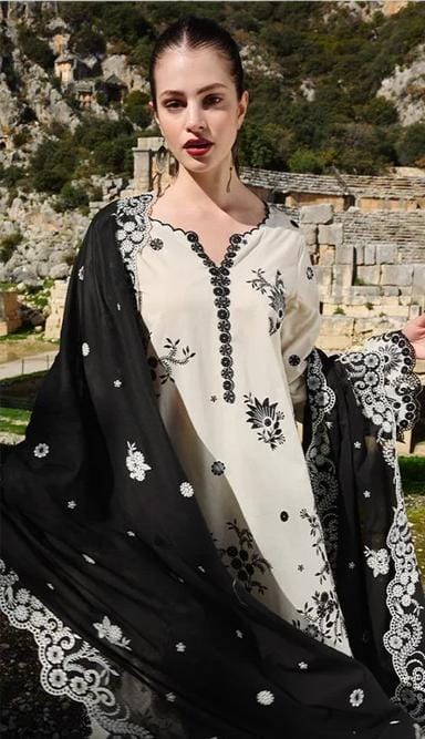 Nureh - 3pc Embroidered Lawn with Emb Chiffon Dopatta