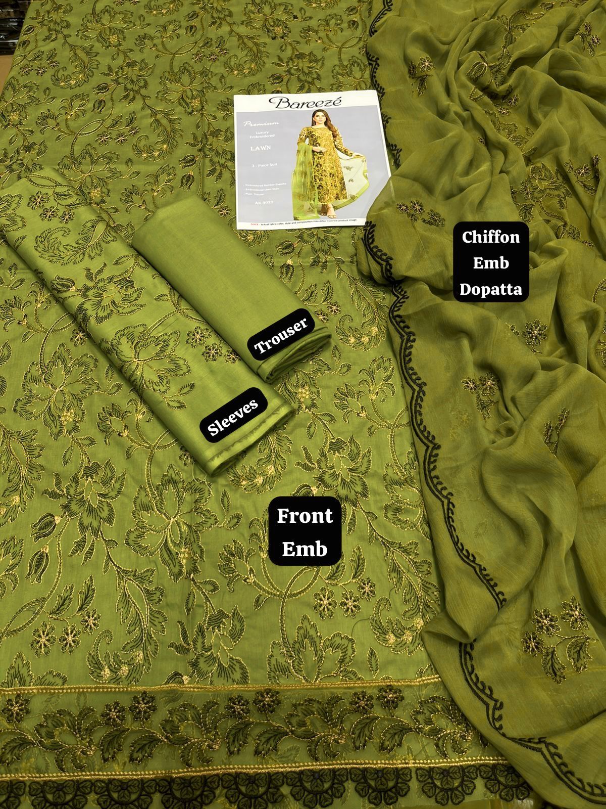 Bareeze - 3pc Embroidered Lawn with Emb Chiffon Dopatta